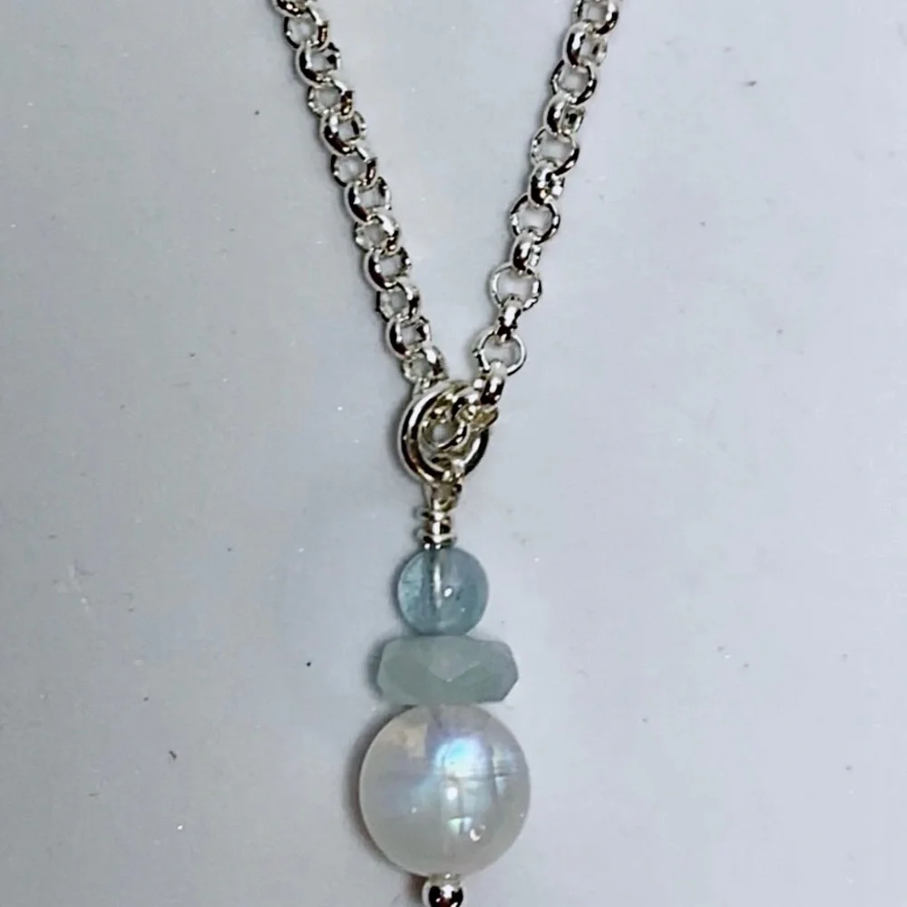 Hand Made Moonstone Aquamarine Charm Necklace